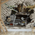 Tapet Personalizat Masini cu masina retro vintage si avioane de lupta evadand printr-un perete de piatra - THE GREAT ESCAPE