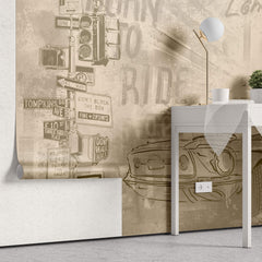 Tapet Personalizat Masini cu masina intr-o ilustratie in nuante sepia - DUSTY TOWN RIDE