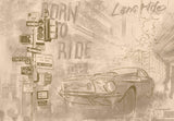 Tapet Personalizat Masini cu masina intr-o ilustratie in nuante sepia - DUSTY TOWN RIDE