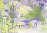 Tapet Personalizat Masini cu ilustratie colorata in stil graffiti cu masina sport in nuante de mov si verde - GRAFFITI SPEED