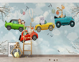 Tapet Personalizat Masini cu masini colorate cu animalute zburand pe cer - FLYING CARS
