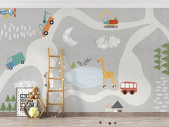 Tapet Personalizat Masini cu masini pentru copii - KID ROADS