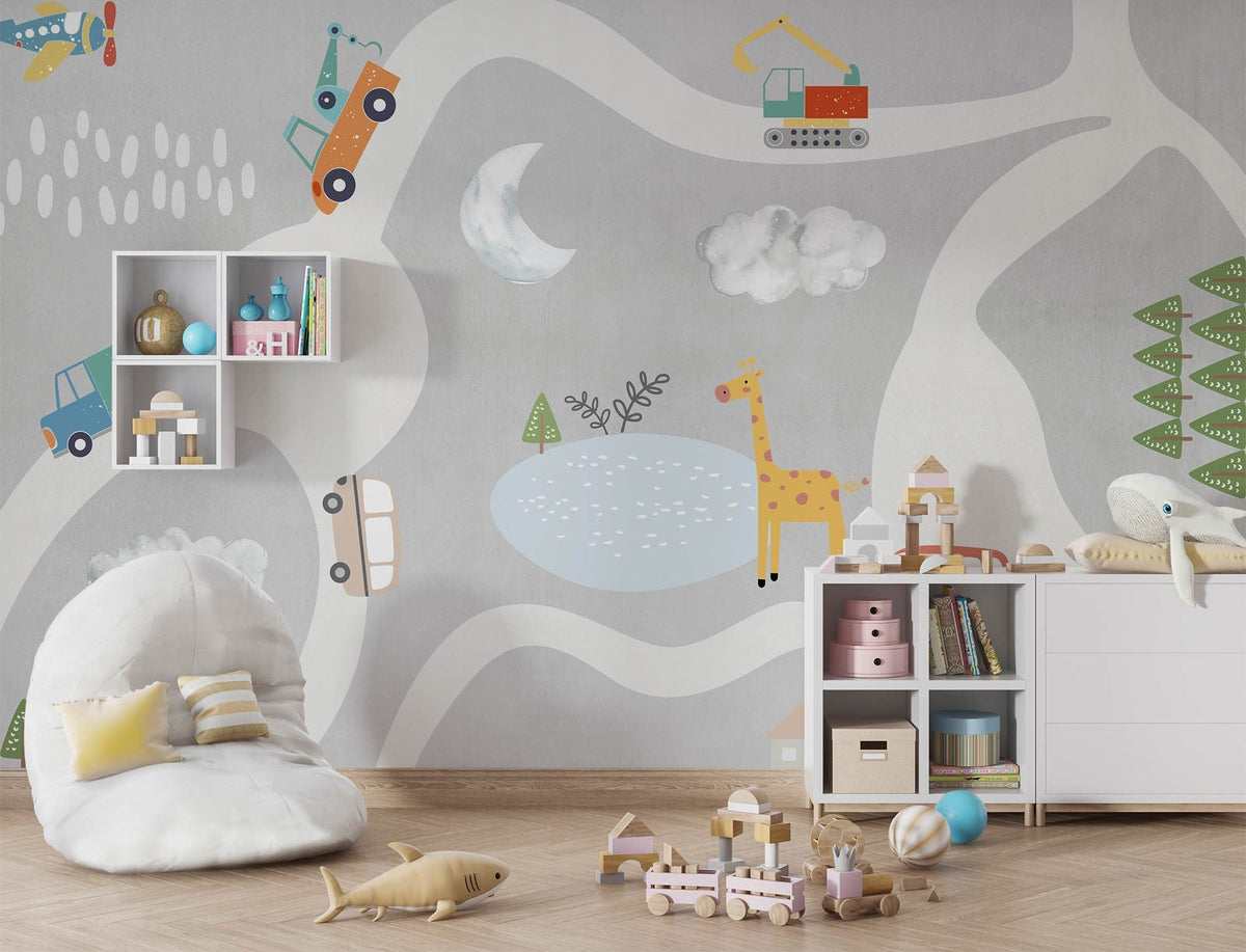 Tapet Personalizat Masini cu masini pentru copii - KID ROADS