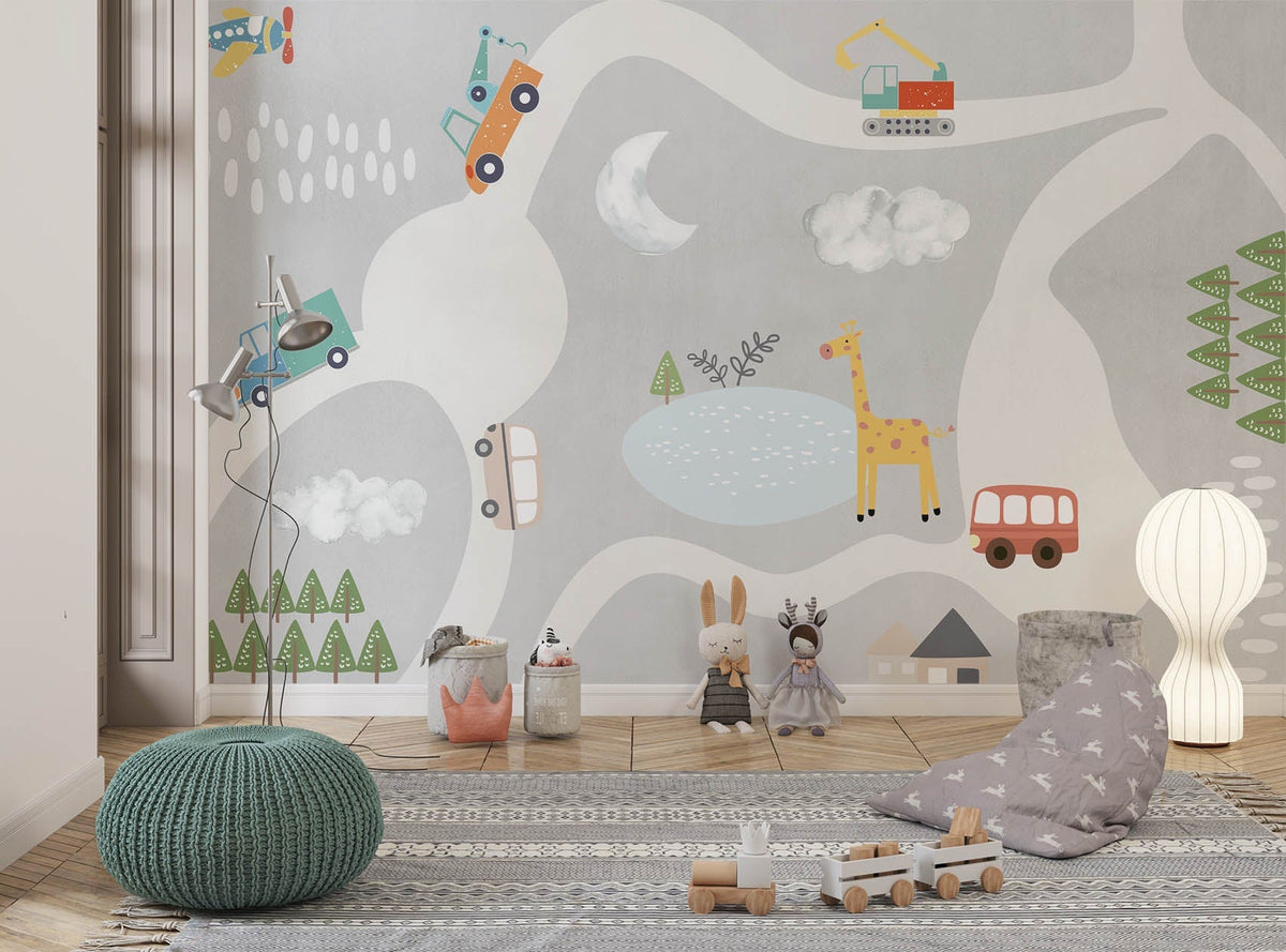Tapet Personalizat Masini cu masini pentru copii - KID ROADS