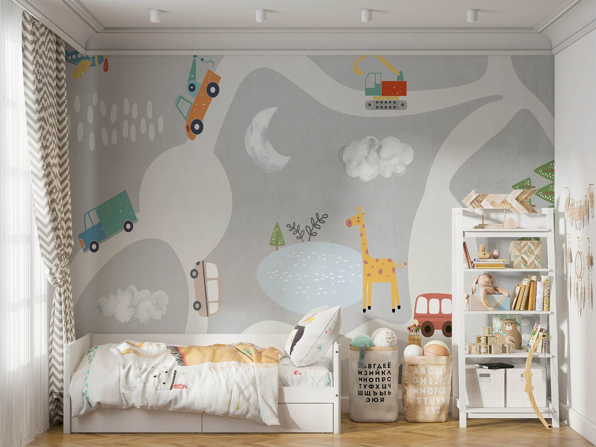 Tapet Personalizat Masini cu masini pentru copii - KID ROADS