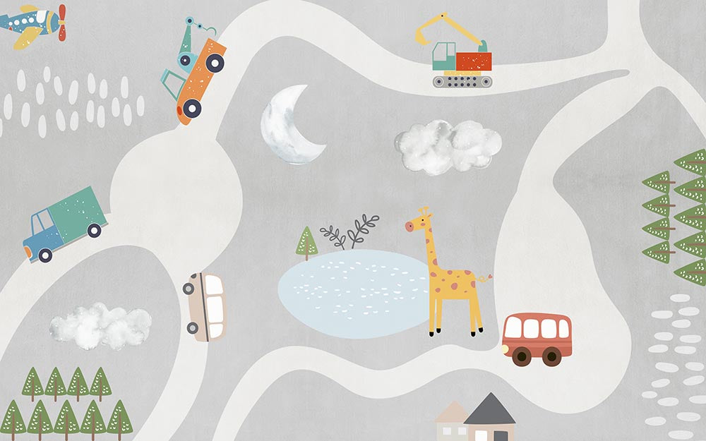 Tapet Personalizat Masini cu masini pentru copii - KID ROADS