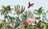 Tapet personalizat jungla amazoniana pentru copii cu peisaj safari cu animale exotice girafe capre negre safari sketch