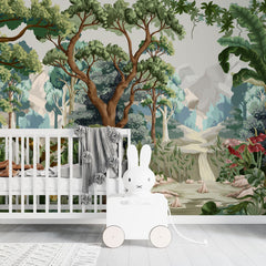 Tapet personalizat jungla amazoniana pentru copii cu peisaj montan si vegetatie tropicala mountain vegetation