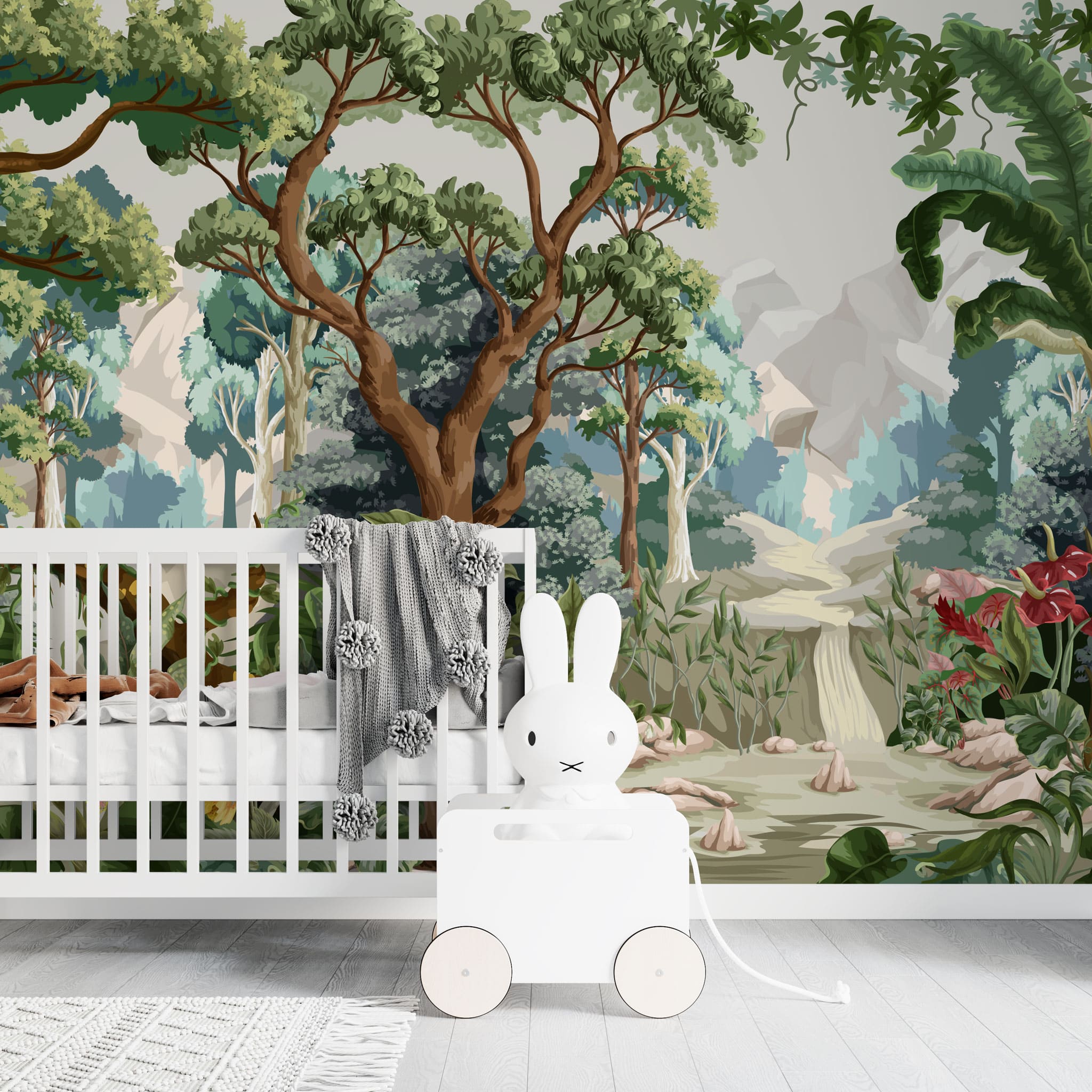 Tapet personalizat jungla amazoniana pentru copii cu peisaj montan si vegetatie tropicala mountain vegetation