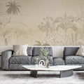 Tapet personalizat natura pentru copii cu flori de papadii mov pe fundal alb purple dandelions