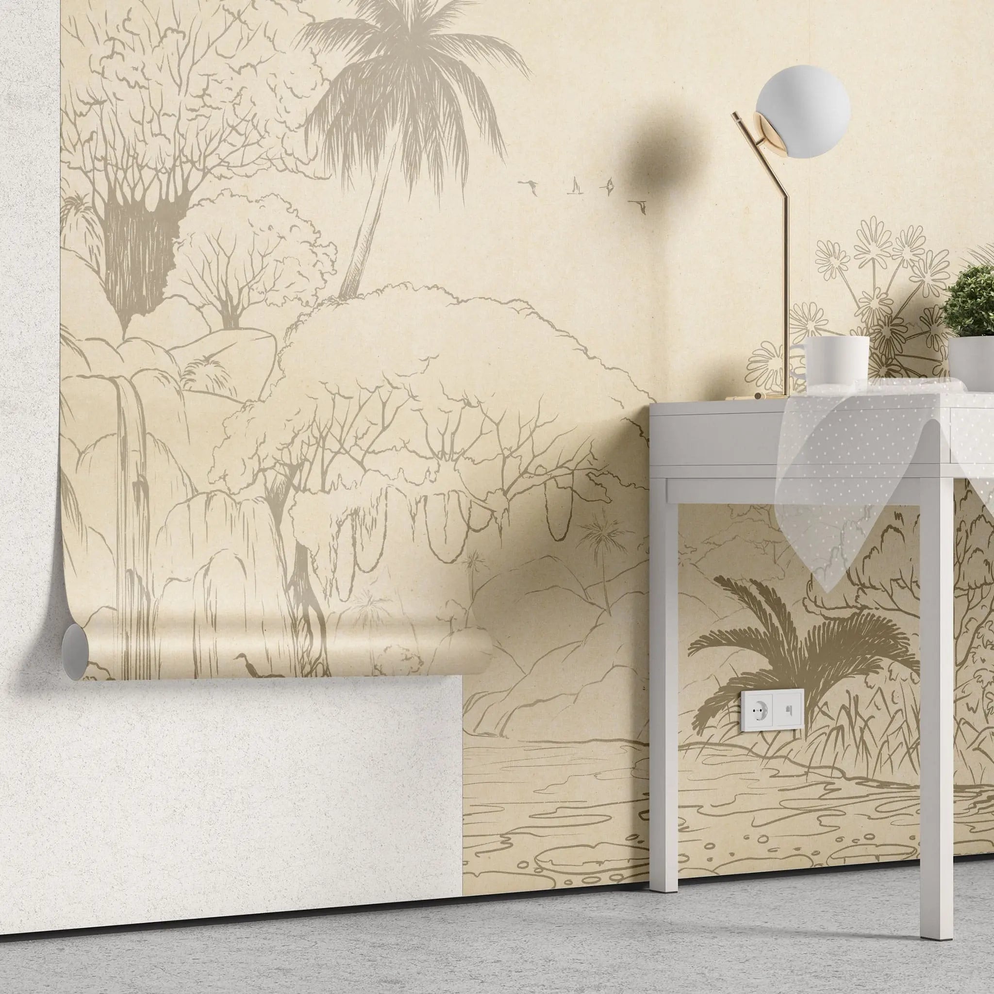Tapet personalizat natura pentru copii cu flori de papadii mov pe fundal alb purple dandelions