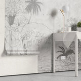 Tapet personalizat jungla amazoniana pentru copii cu elemente din jungla in stil de ilustratie in creion in nuante de gri sketch jungle grey