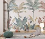 Tapet Personalizat Jungla Amazoniana cu palmieri tropicali in nuante pastel - PASTEL JUNGLE