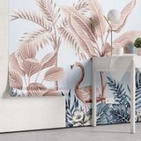 Tapet Personalizat Jungla Amazoniana cu palmieri si flamingo roz - PINK FLAMINGO LEAVES