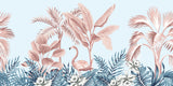 Tapet Personalizat Jungla Amazoniana cu palmieri si flamingo roz - PINK FLAMINGO LEAVES