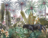Tapet Personalizat Jungla Amazoniana cu ilustratie cu jungla cu copac de cocos si pantera neagra - BLACK PANTHER JUNGLE