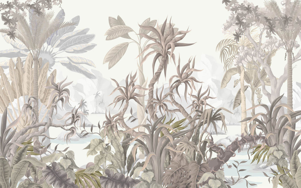 Tapet Personalizat Jungla Amazoniana cu jungla in nuante de verde pal - SOFT BEIGE JUNGLE