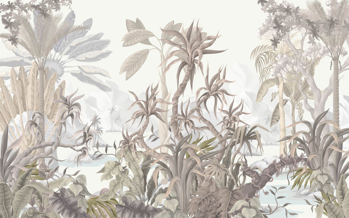 Tapet Personalizat Jungla Amazoniana cu jungla in nuante de verde pal - SOFT BEIGE JUNGLE
