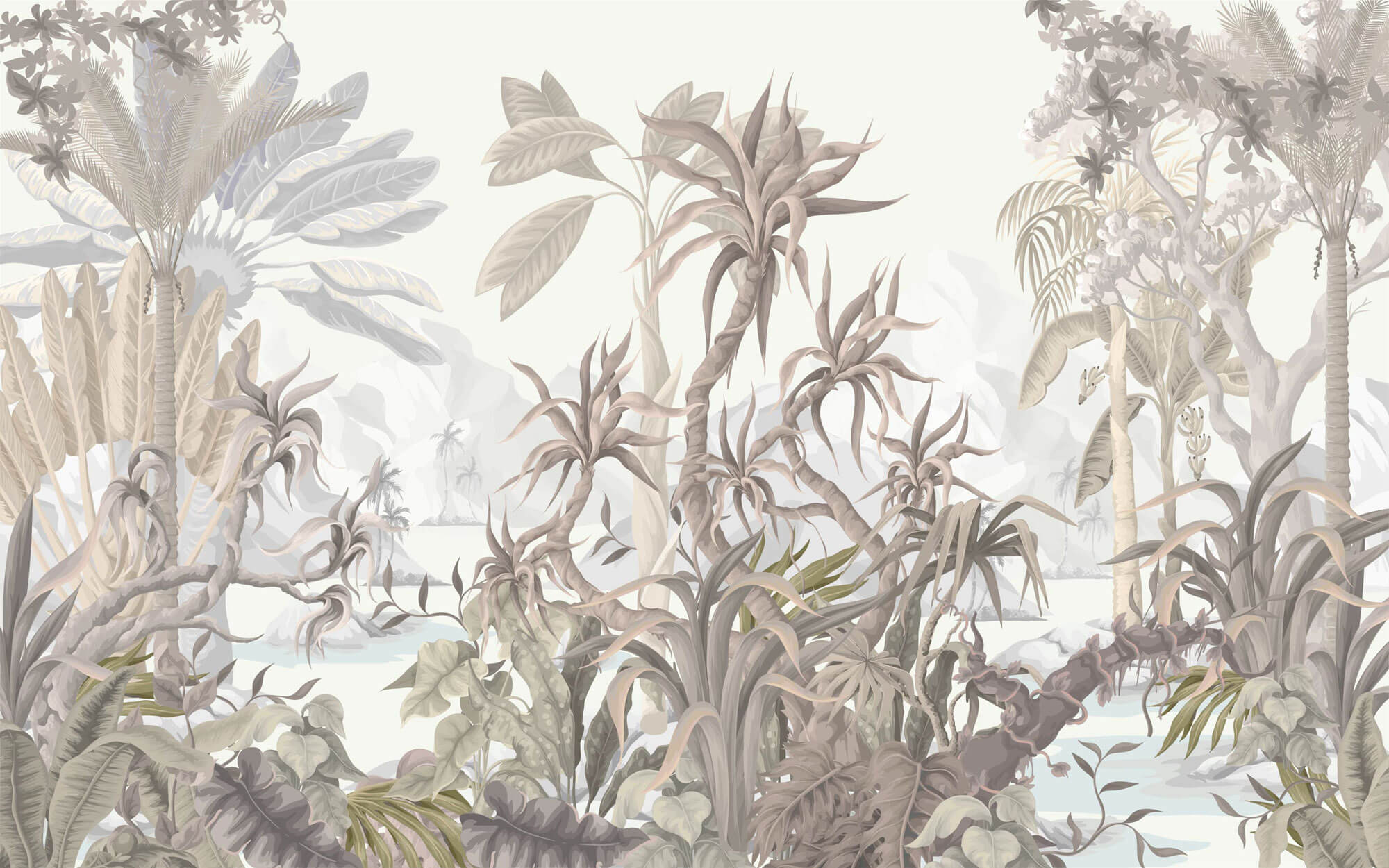 Tapet Personalizat Jungla Amazoniana cu jungla in nuante de verde pal - SOFT BEIGE JUNGLE
