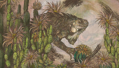 Tapet Personalizat Jungla Amazoniana cu reptila si cactusi in nuante de maro si verde - CACTUS LIZARD