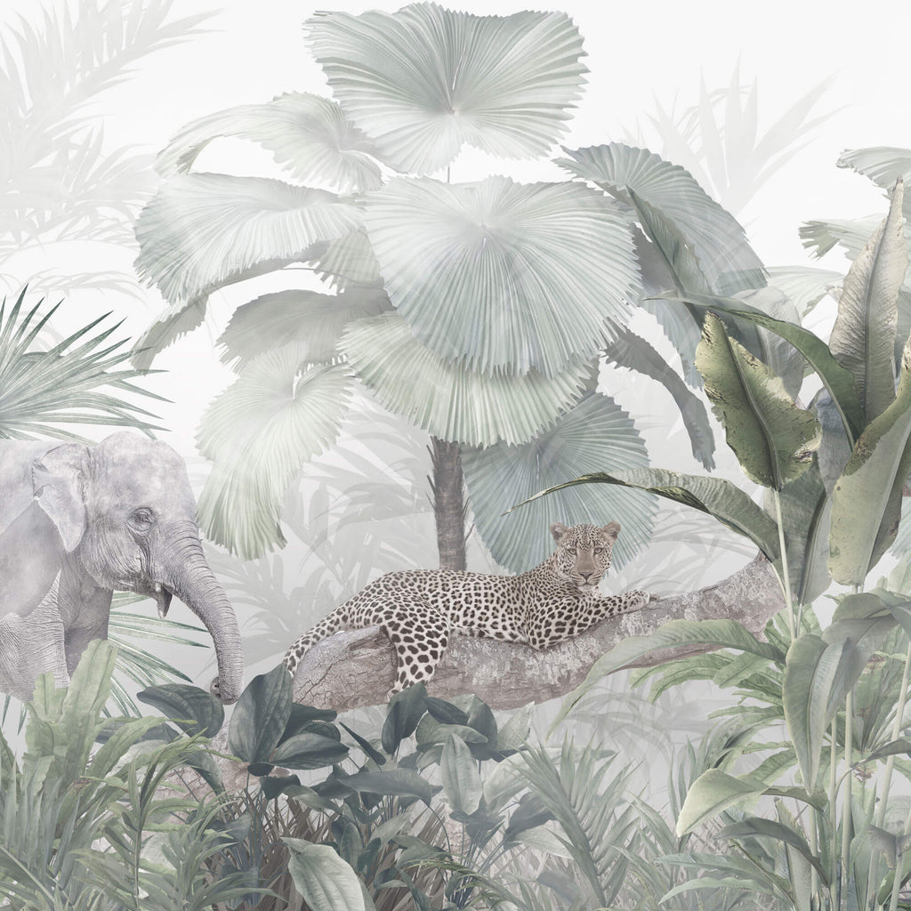 Tapet Personalizat Jungla Amazoniana cu jungla cu palmieri si animale salbatice - JUNGLE LEOPARD