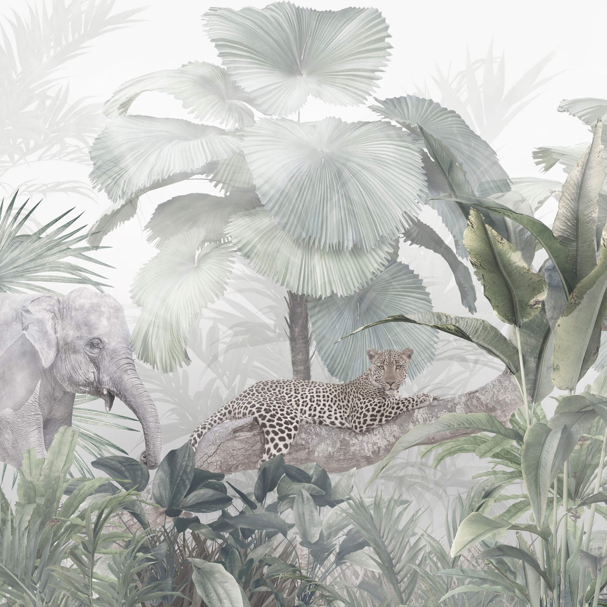 Tapet Personalizat Jungla Amazoniana cu jungla cu palmieri si animale salbatice - JUNGLE LEOPARD