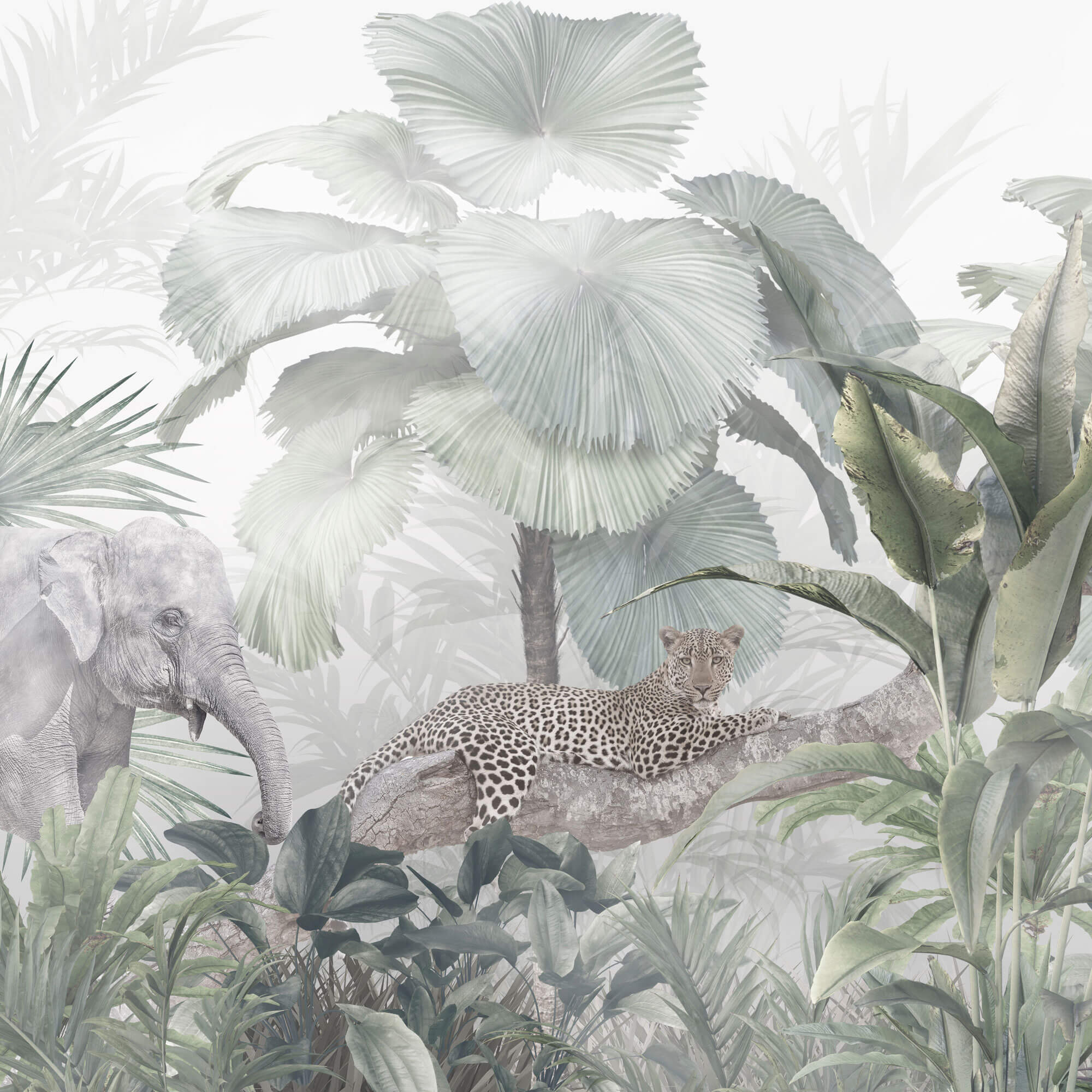 Tapet Personalizat Jungla Amazoniana cu jungla cu palmieri si animale salbatice - JUNGLE LEOPARD