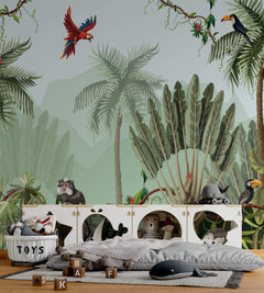 Tapet Personalizat Jungla Amazoniana cu vegetatie de jungla si animale exotice - ANIMALS IN HARMONY