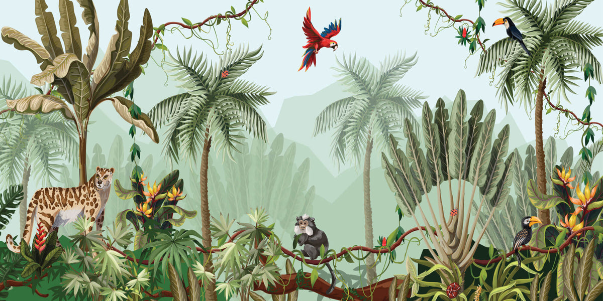 Tapet Personalizat Jungla Amazoniana cu vegetatie de jungla si animale exotice - ANIMALS IN HARMONY