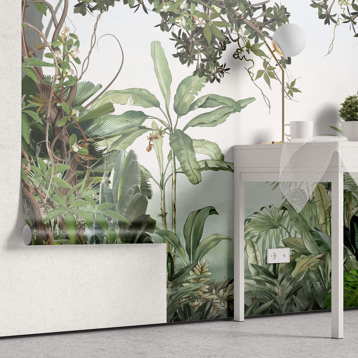 Tapet Personalizat Jungla Amazoniana cu liane vegetatie tropicala si flamingo roz - SURPRISE FLAMINGO