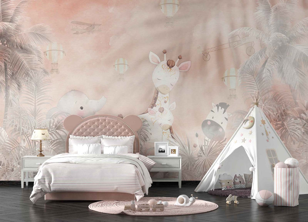 Tapet Personalizat Jungla Amazoniana cu animale exotice in jungla amazoniana - PASTEL JUNGLE ANIMALS