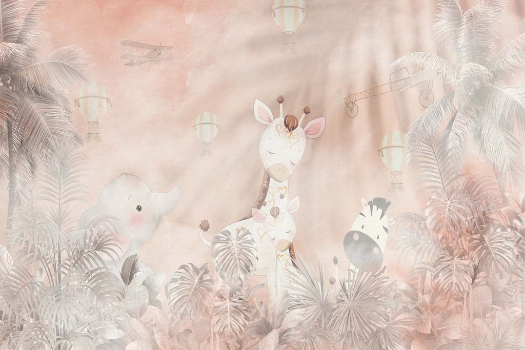 Tapet Personalizat Jungla Amazoniana cu animale exotice in jungla amazoniana - PASTEL JUNGLE ANIMALS