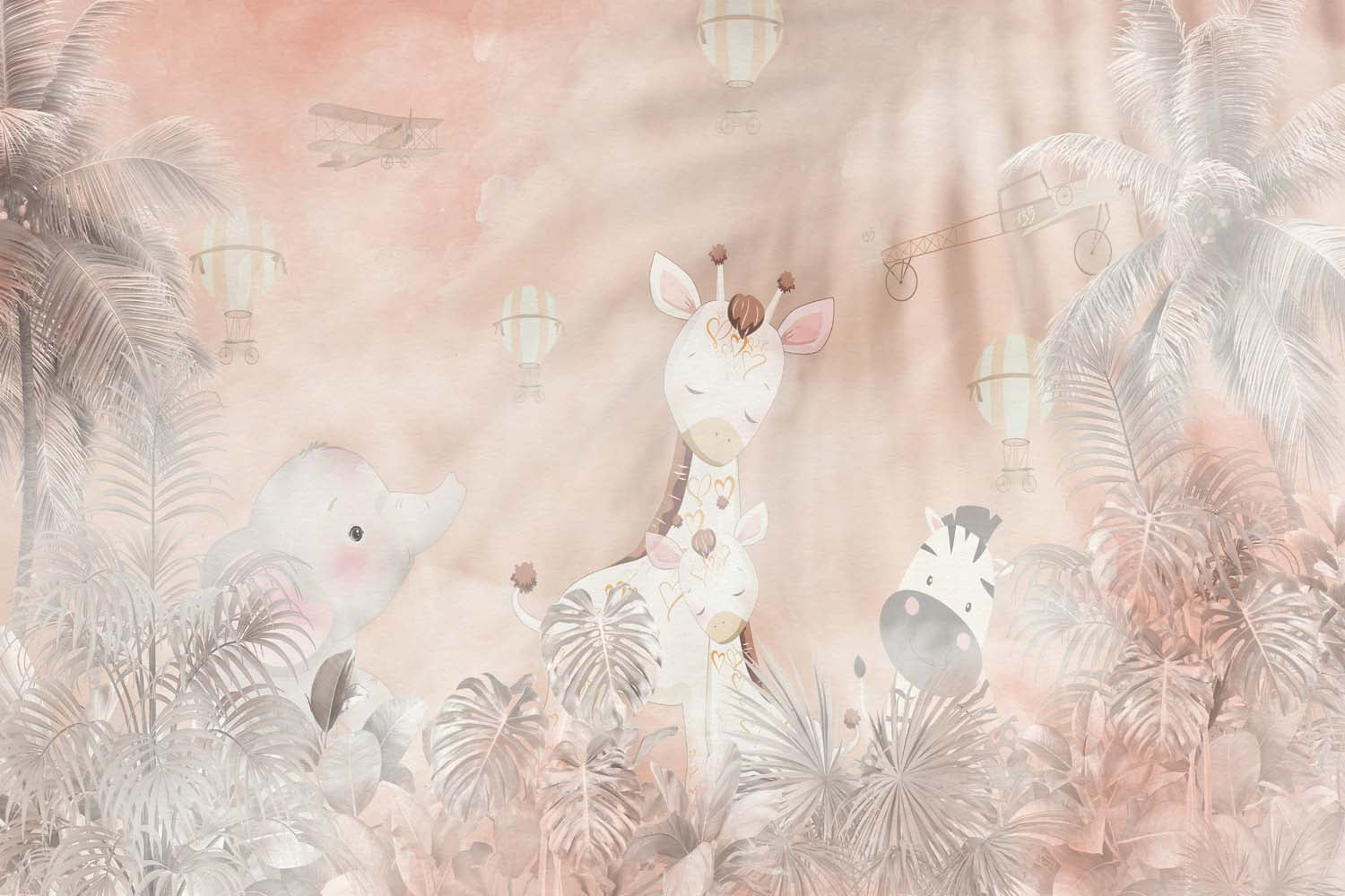 Tapet Personalizat Jungla Amazoniana cu animale exotice in jungla amazoniana - PASTEL JUNGLE ANIMALS