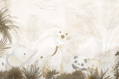 Tapet Personalizat Jungla Amazoniana cu jungla amazoniana si animalute in nuante de bej sepia - SEPIA BABY ANIMALS