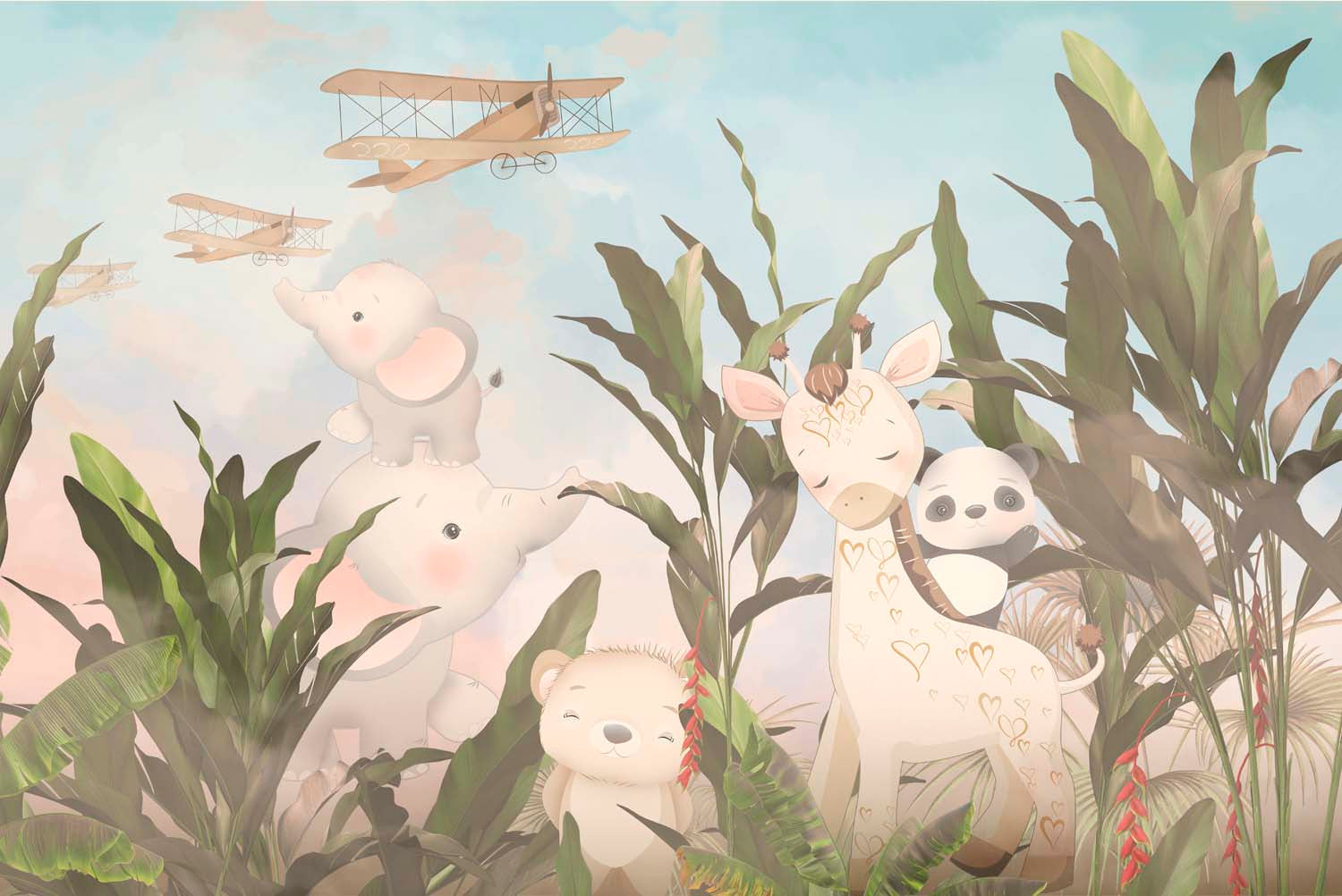 Tapet Personalizat Jungla Amazoniana cu animale exotice si bananier - BANANA LEAF ANIMALS