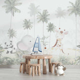 Tapet Personalizat Jungla Amazoniana cu girafa, elefant si panda - GIRAFFE LOVE