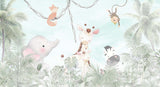 Tapet Personalizat Jungla Amazoniana cu animale exotice printre palmieri si liane - FRIENDLY JUNGLE ANIMALS
