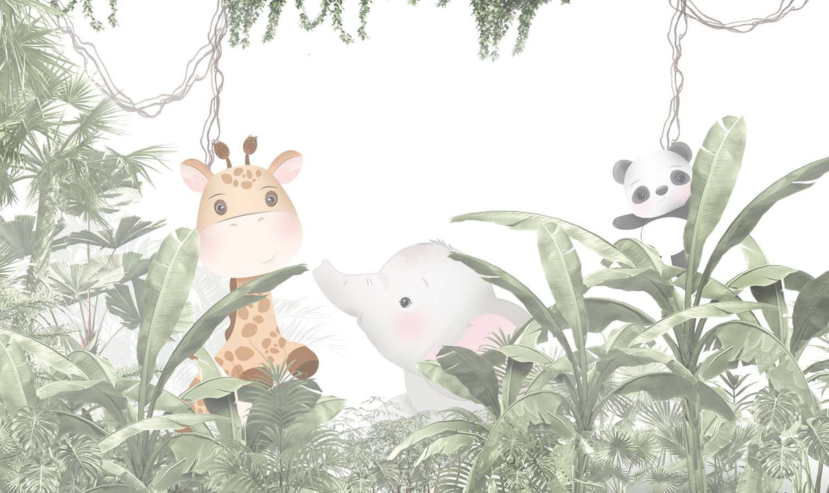Tapet Personalizat Jungla Amazoniana cu animalute desenate ascunse in vegetatie - DENSE EXOTIC JUNGLE