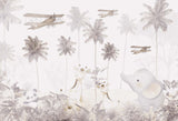 Tapet Personalizat Jungla Amazoniana cu palmieri inalti si avioane - BROWN PLANE JUNGLE