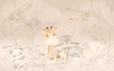 Tapet Personalizat Jungla Amazoniana cu animalute in safari in nuante calde de bej - SAFARI BABY ANIMALS