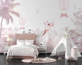 Tapet Personalizat Jungla Amazoniana cu jungla cu palmieri si vegetatie roz - PINK ANIMAL JUNGLE