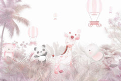 Tapet Personalizat Jungla Amazoniana cu jungla cu palmieri si vegetatie roz - PINK ANIMAL JUNGLE