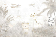Tapet Personalizat Jungla Amazoniana cu jungla cu palmieri in nuante de gri sepia - DESERT ANIMAL JUNGLE