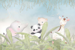 Tapet Personalizat Jungla Amazoniana cu animale si plante tropicale - BANANA LEAVES ANIMALS
