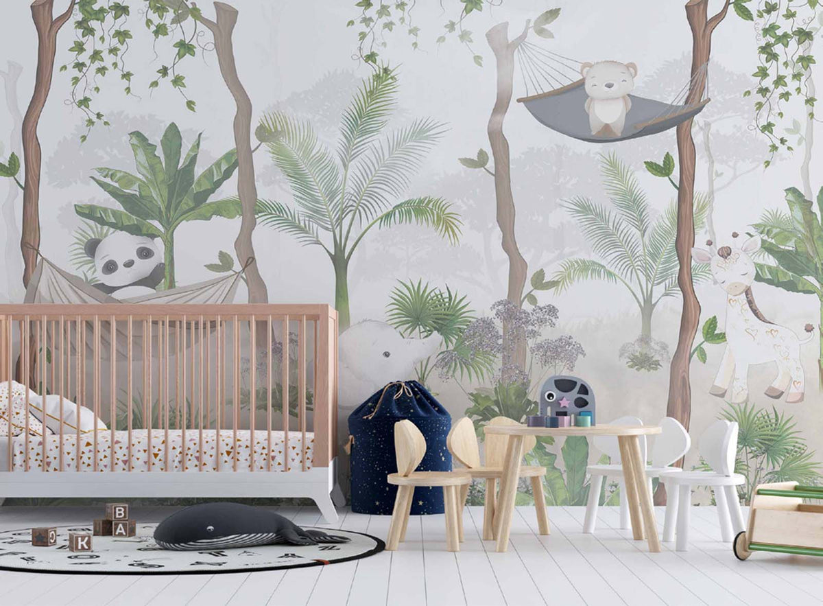 Tapet Personalizat Jungla Amazoniana cu padure exotica cu hamace si animale - AMAZONIAN HAMMOCK
