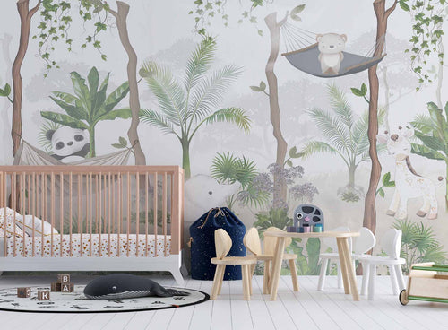 Tapet Personalizat Jungla Amazoniana cu padure exotica cu hamace si animale - AMAZONIAN HAMMOCK
