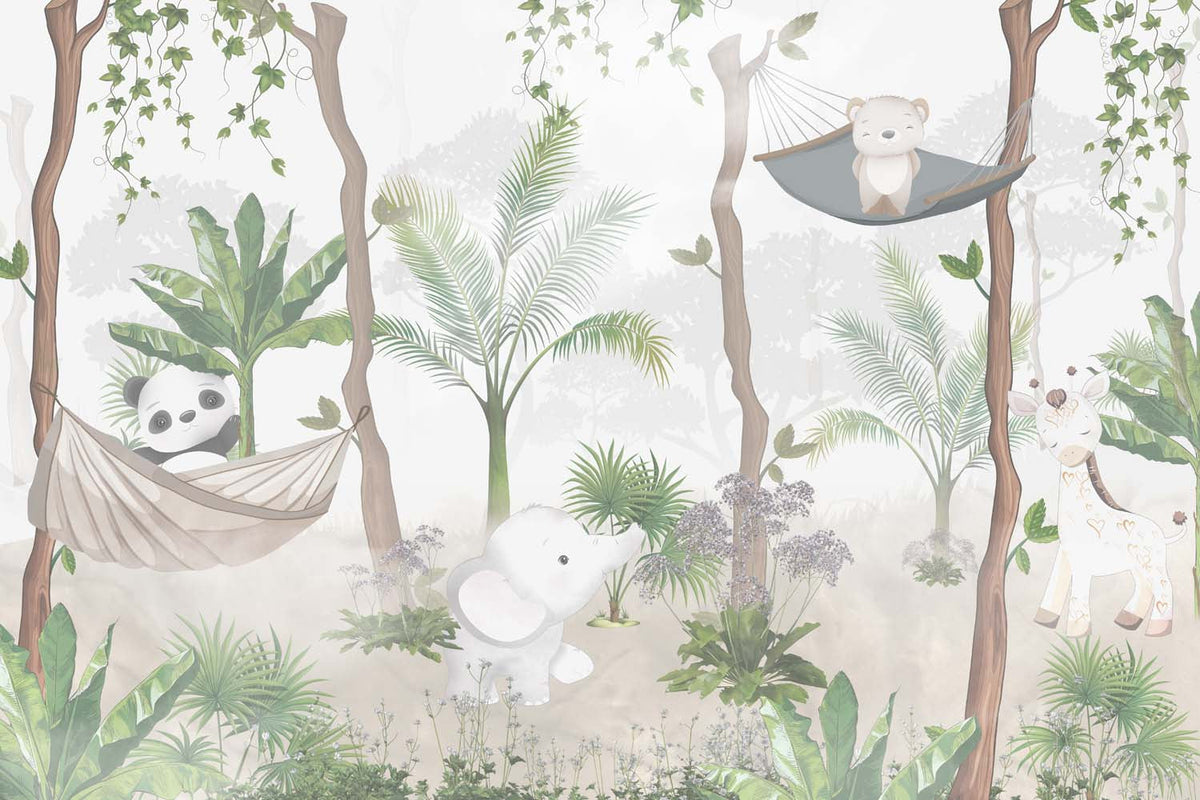 Tapet Personalizat Jungla Amazoniana cu padure exotica cu hamace si animale - AMAZONIAN HAMMOCK