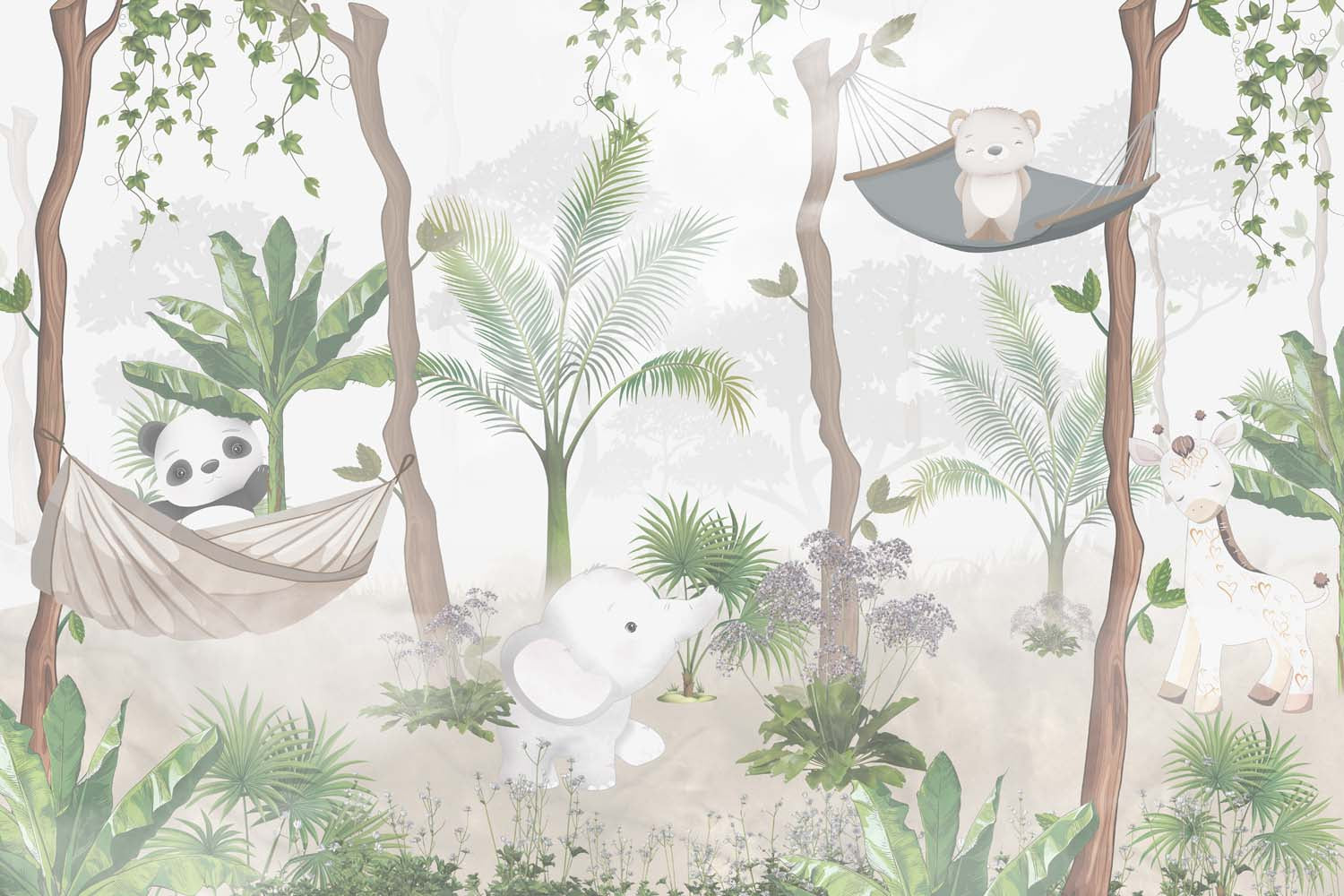 Tapet Personalizat Jungla Amazoniana cu padure exotica cu hamace si animale - AMAZONIAN HAMMOCK