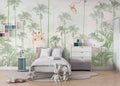 Tapet Personalizat Jungla Amazoniana cu padure exotica de palmieri verzi si animalute ascunse in vegetatie  - GREEN FADED AMAZON