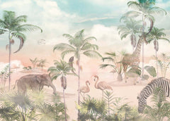 Tapet Personalizat Jungla Amazoniana cu animale in vegetatie desertica si dune de nisip - DESERT ANIMALS DUNES
